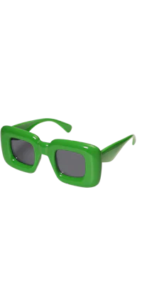 a pair of green sunglasses on a black background